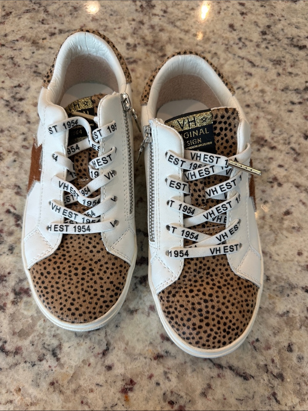 Vintage Havana Kids Leopard-Print Sneakers in White and Brown